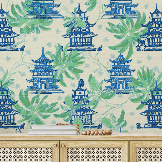 Grasscloth Natural Textured Eco-Friendly Non-toxic High-quality  Sustainable practices chinoiserie asian inspired pagoda chintz jungle tropical coastal beach house retro chic shoreline waterfront