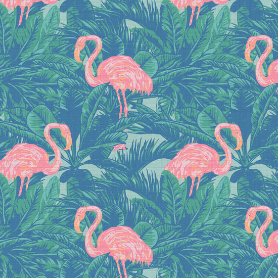 A Flamingo Made Me Do It Palm Leaf Textured Performance Vinyl Wallpaper in Pink Punch