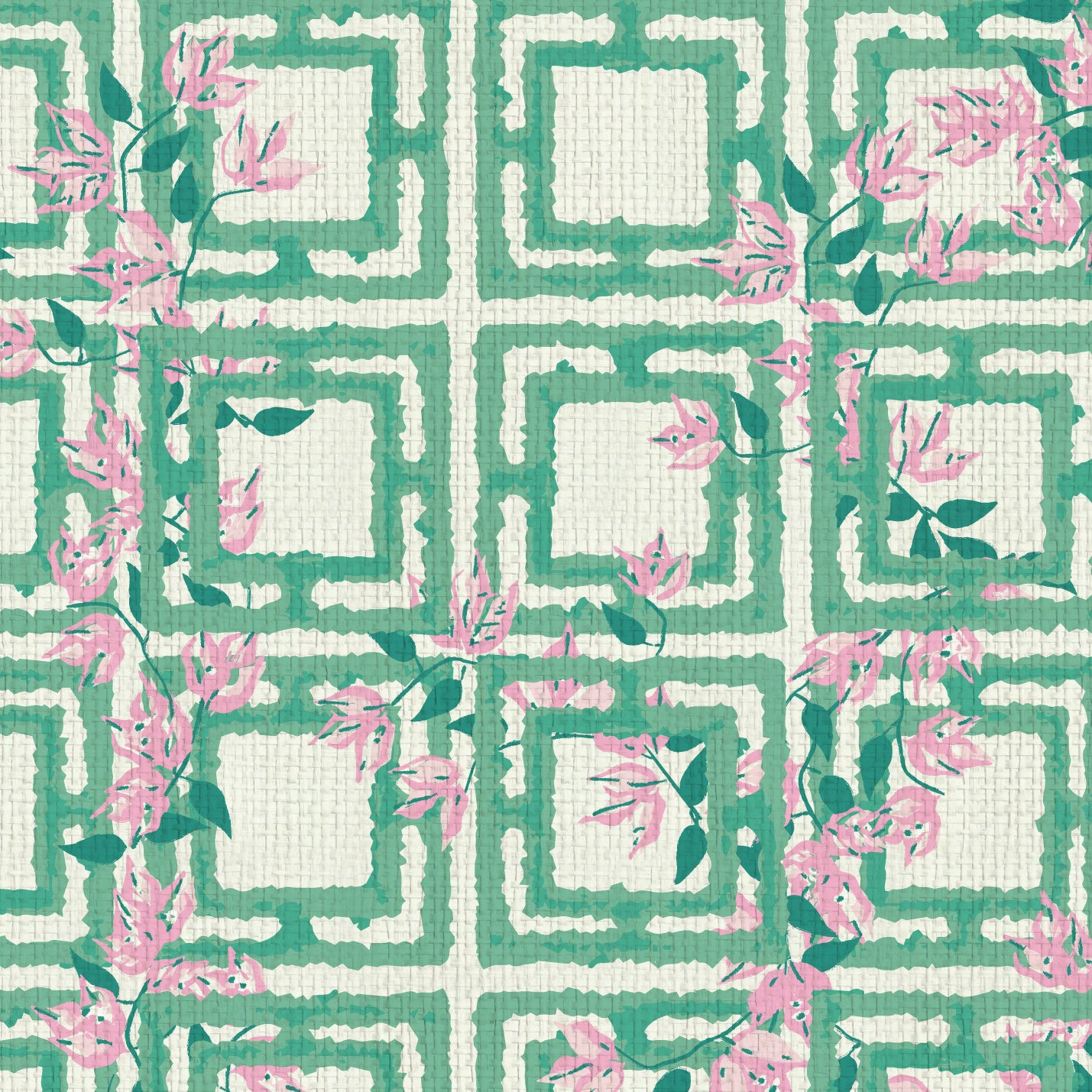 wallpaper Natural Textured Eco-Friendly Non-toxic High-quality  Sustainable Interior Design Bold Custom Tailor-made Retro chic Grand millennial Maximalism  Traditional Dopamine decor garden flower geometric retro green pink girl kids preppy cabana