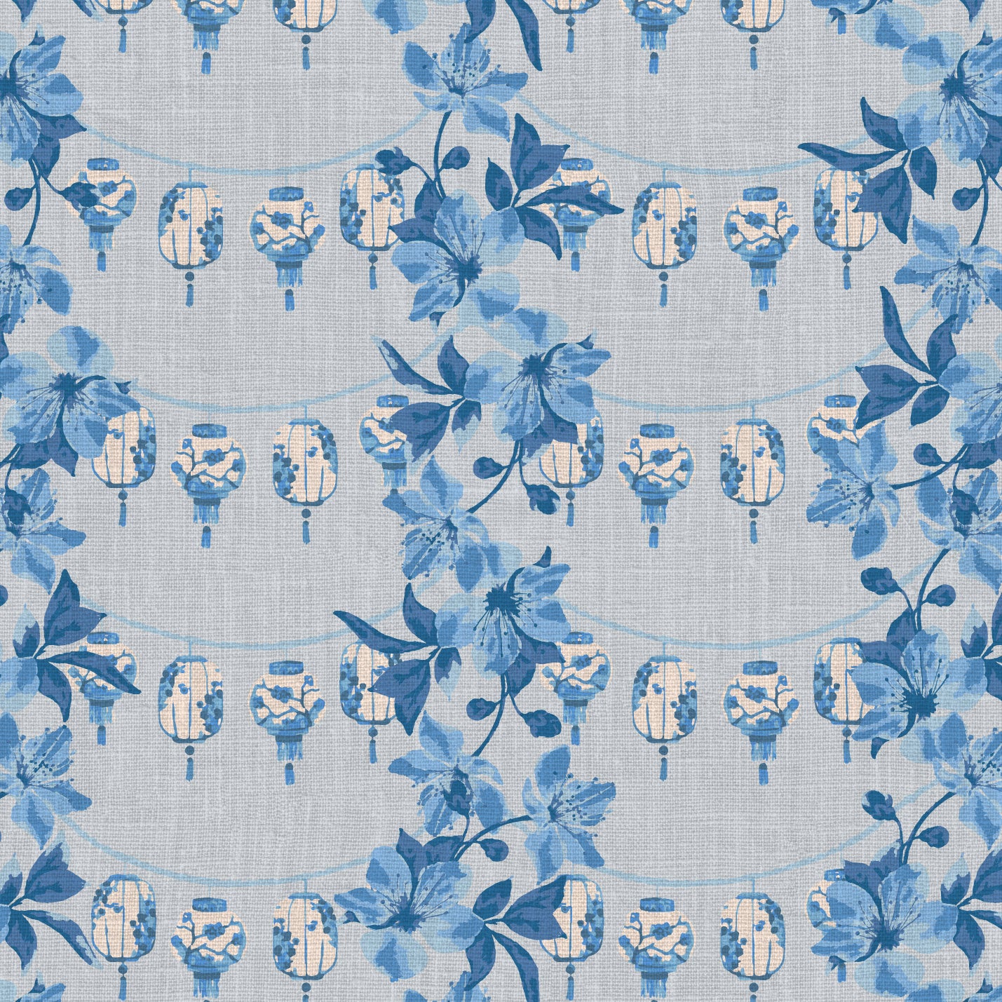 french blue shades of blue lantern Chinoiserie asian inspiration floral stripe interior design garden vertical chintz chinese textured botanical garden flower florals tropical classic bespoke coastal bold nature inspired fabric upholstery