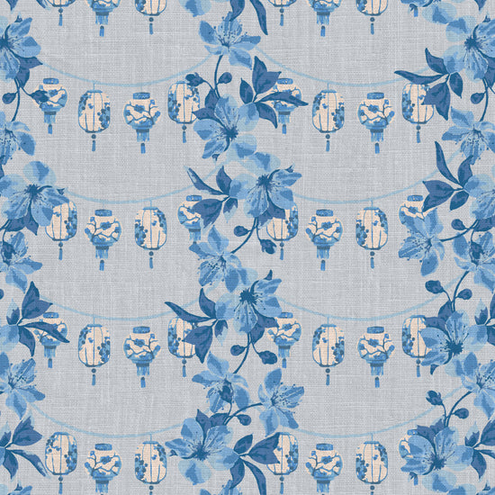 french blue shades of blue lantern Chinoiserie asian inspiration floral stripe interior design garden vertical chintz chinese textured botanical garden flower florals tropical classic bespoke coastal bold nature inspired fabric upholstery