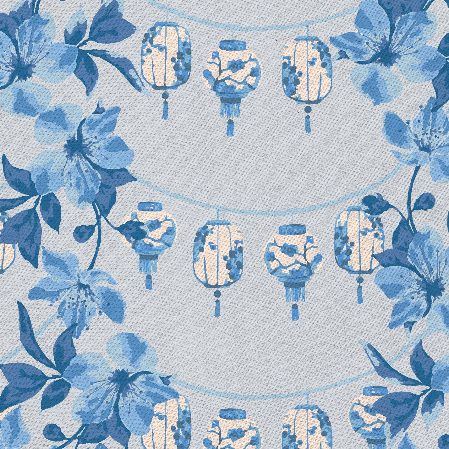 french blue shades of blue lantern Chinoiserie asian inspiration floral stripe interior design garden vertical chintz chinese textured botanical garden flower florals tropical classic bespoke coastal bold nature inspired fabric upholstery