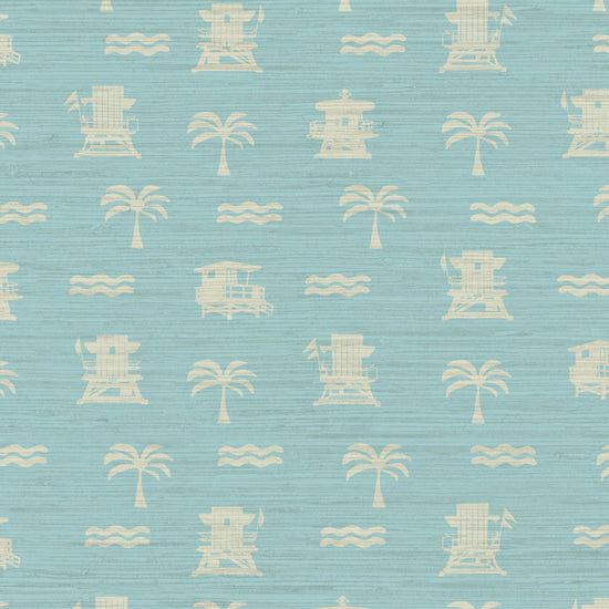 Grasscloth Natural Textured Eco-Friendly Non-toxic High-quality  Sustainable practices Sustainability Interior Design Wall covering wallpaper grid seaside coastal seashore waterfront vacation home styling retreat relaxed beach vibes beach cottage shoreline oceanfront nautical tropical ocean waves palm tree lifeguard stand mini print custom interior design beach house sky blue ocean blue light blue white