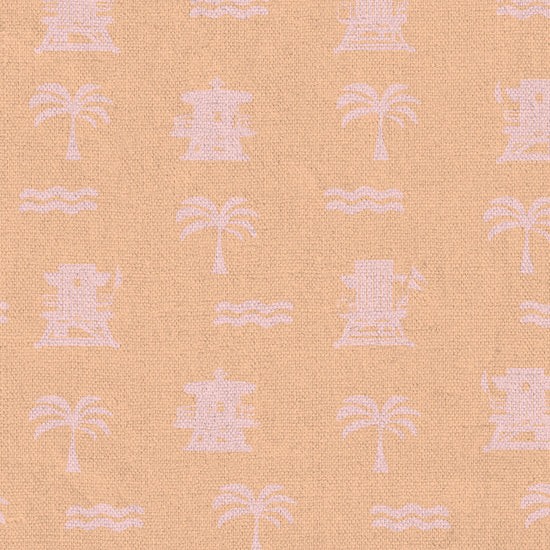 grid seaside coastal seashore waterfront vacation home styling retreat relaxed beach vibes beach cottage shoreline oceanfront nautical tropical ocean waves palm tree lifeguard stand mini print custom interior design beach house sunset orange tangerine coral light pink baby fabric upholstery