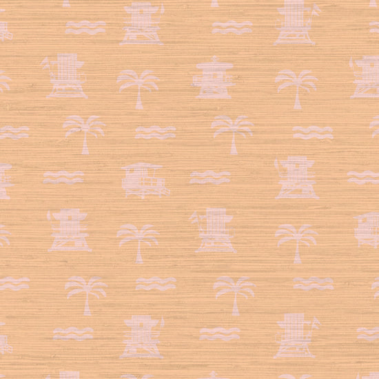 Grasscloth Natural Textured Eco-Friendly Non-toxic High-quality Sustainable practices Sustainability Interior Design Wall covering wallpaper grid seaside coastal seashore waterfront vacation home styling retreat relaxed beach vibes beach cottage shoreline oceanfront nautical tropical ocean waves palm tree lifeguard stand mini print custom interior design beach house sunset orange tangerine coral light pink baby