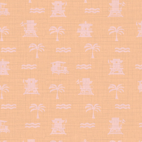 Baywatch Beach Stand Textured Performance Vinyl Wallpaper in Orange Sherbet