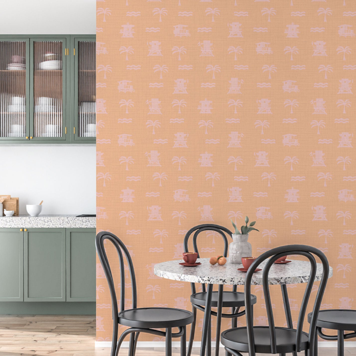 Baywatch Beach Stand Textured Performance Vinyl Wallpaper in Orange Sherbet