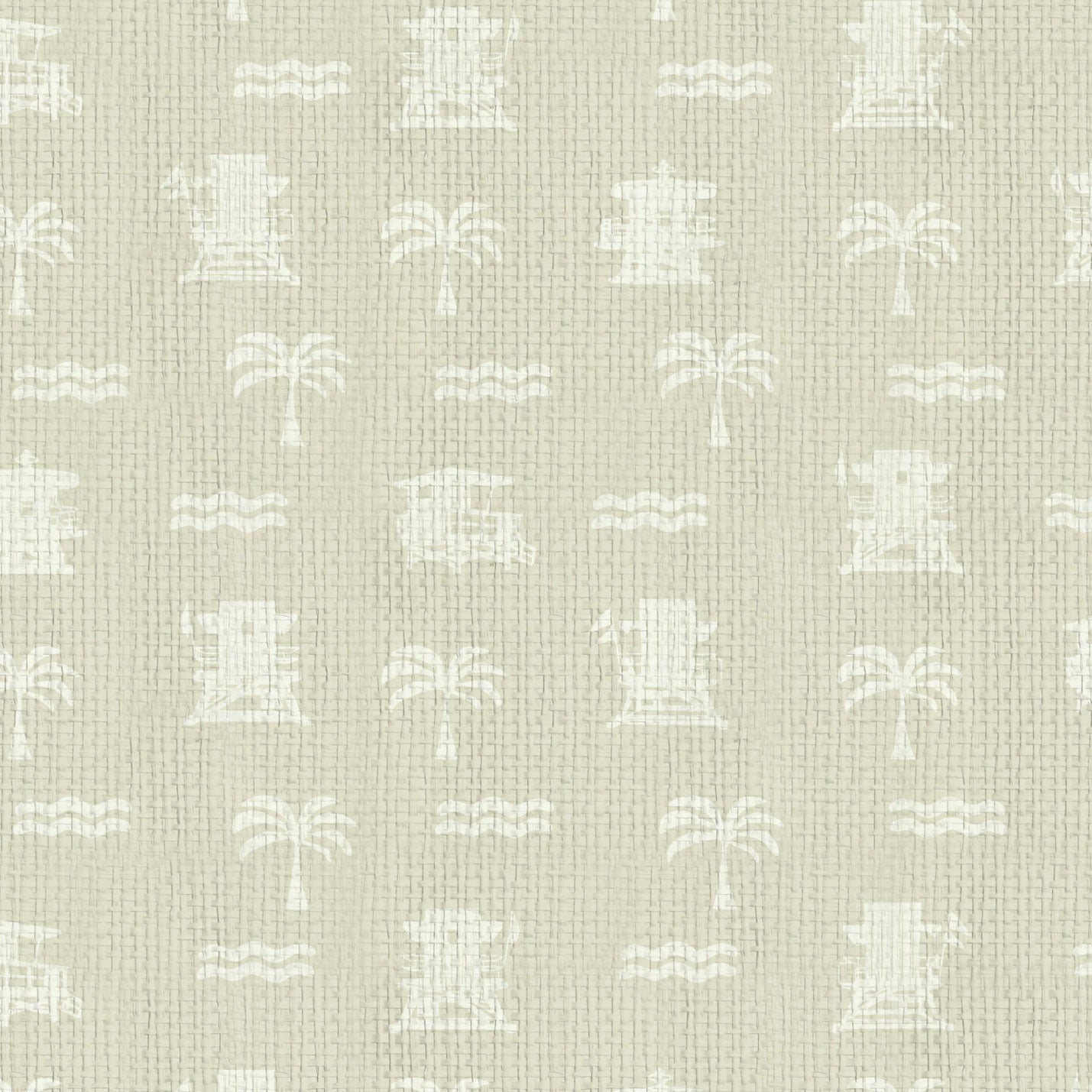 Natural Textured Eco-Friendly Non-toxic High-quality  Sustainable practices Sustainability Interior Design Wall covering wallpaper grid seaside coastal seashore waterfront vacation home styling retreat relaxed beach vibes beach cottage shoreline oceanfront nautical tropical ocean waves palm tree lifeguard stand mini print custom interior design beach house tan off-white white cream sand paper weave