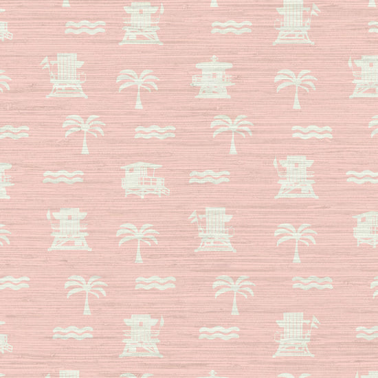 Grasscloth Natural Textured Eco-Friendly Non-toxic High-quality  Sustainable practices Sustainability Interior Design Wall covering wallpaper grid seaside coastal seashore waterfront vacation home styling retreat relaxed beach vibes beach cottage shoreline oceanfront nautical tropical ocean waves palm tree lifeguard stand mini print custom interior design light pink baby pink white