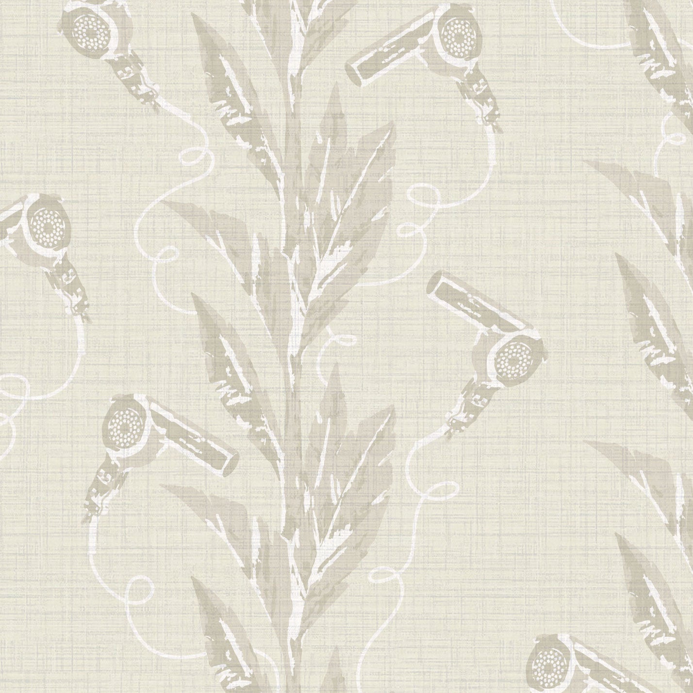 Beauty School Dropout Botanical Blowdryer Textured Performance Vinyl Wallpaper in Sand Castle