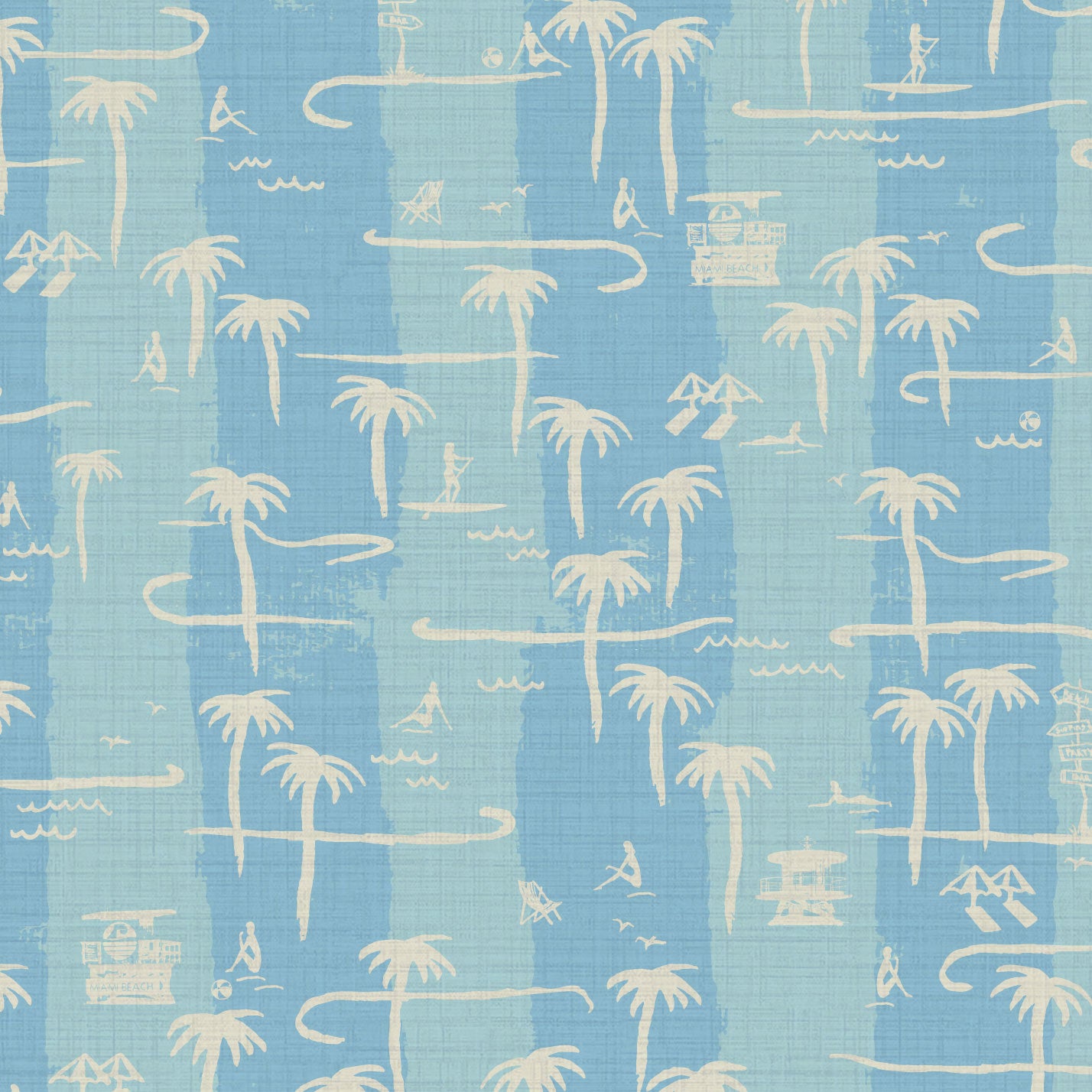 Bernie's Beach Striped Toile Textured Performance Vinyl Wallpaper in Billy's Ocean