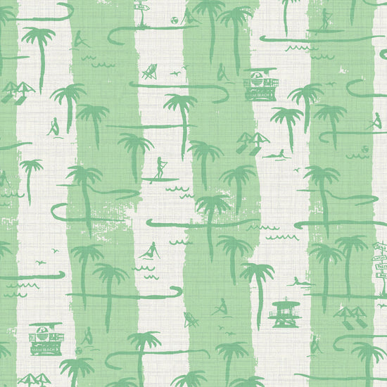 Bernie's Beach Striped Toile Textured Performance Vinyl Wallpaper in Mint Green