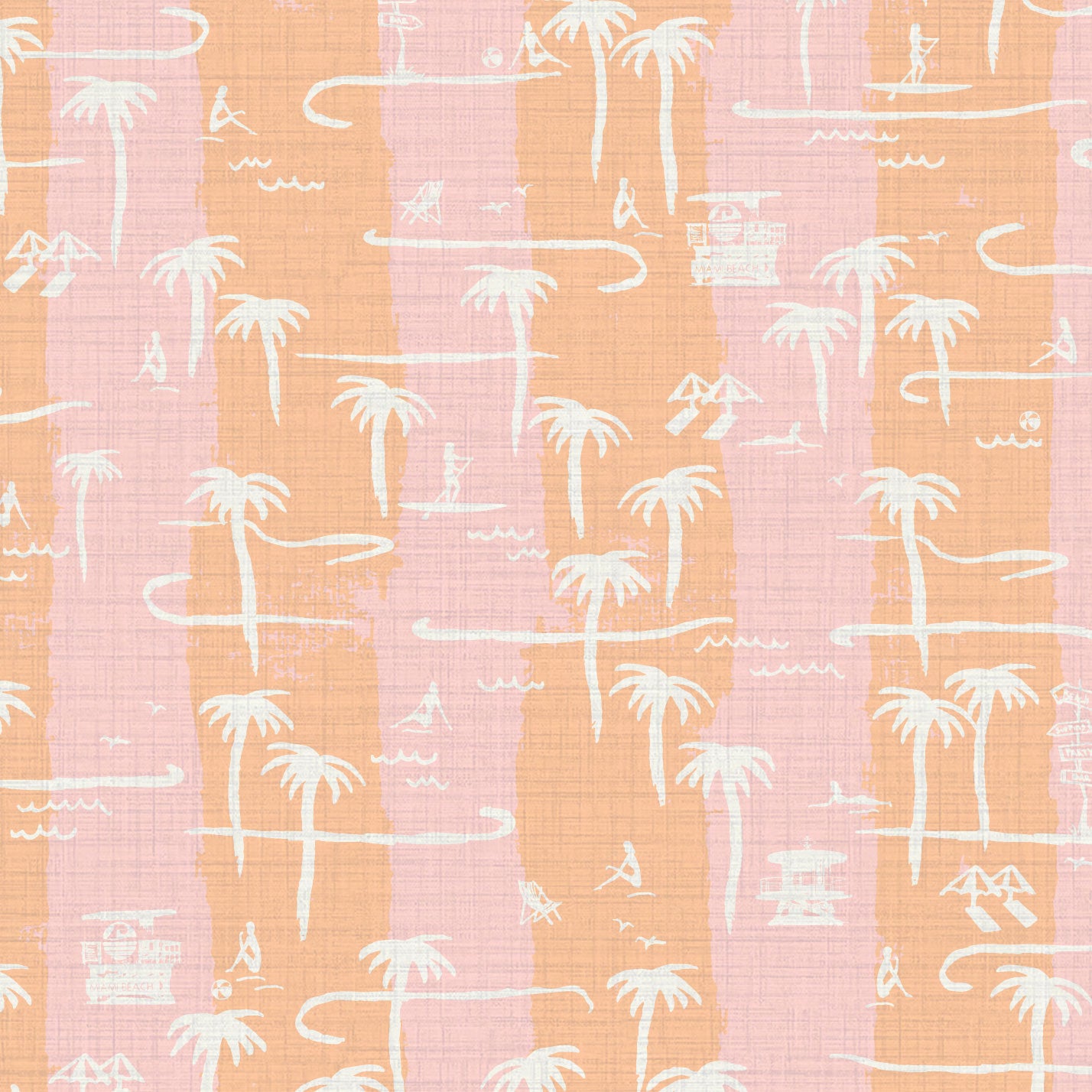 Bernie's Beach Striped Toile Textured Performance Vinyl Wallpaper in Orange Sherbet