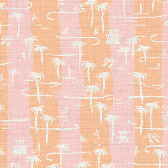 Bernie's Beach Striped Toile Textured Performance Vinyl Wallpaper in Orange Sherbet