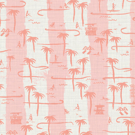 Bernie's Beach Striped Toile Textured Performance Vinyl Wallpaper in Strawberry Shortcake