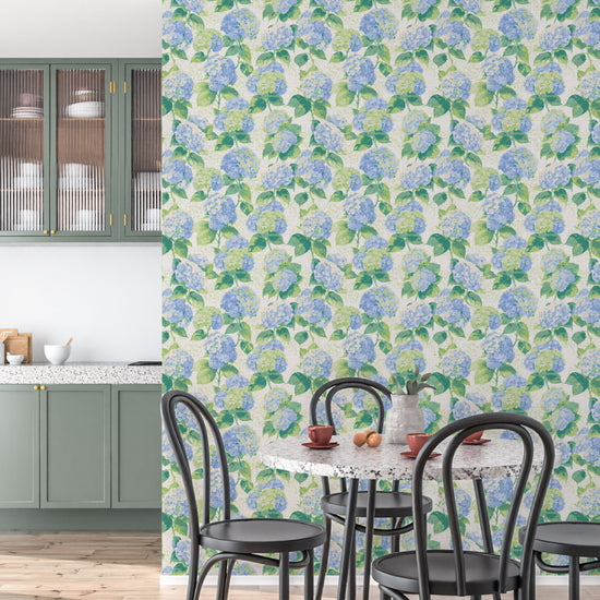 Bloom Bloom Baby Botanical Hydrangea Textured Performance Vinyl Wallpaper in Bonnie Bell Blue