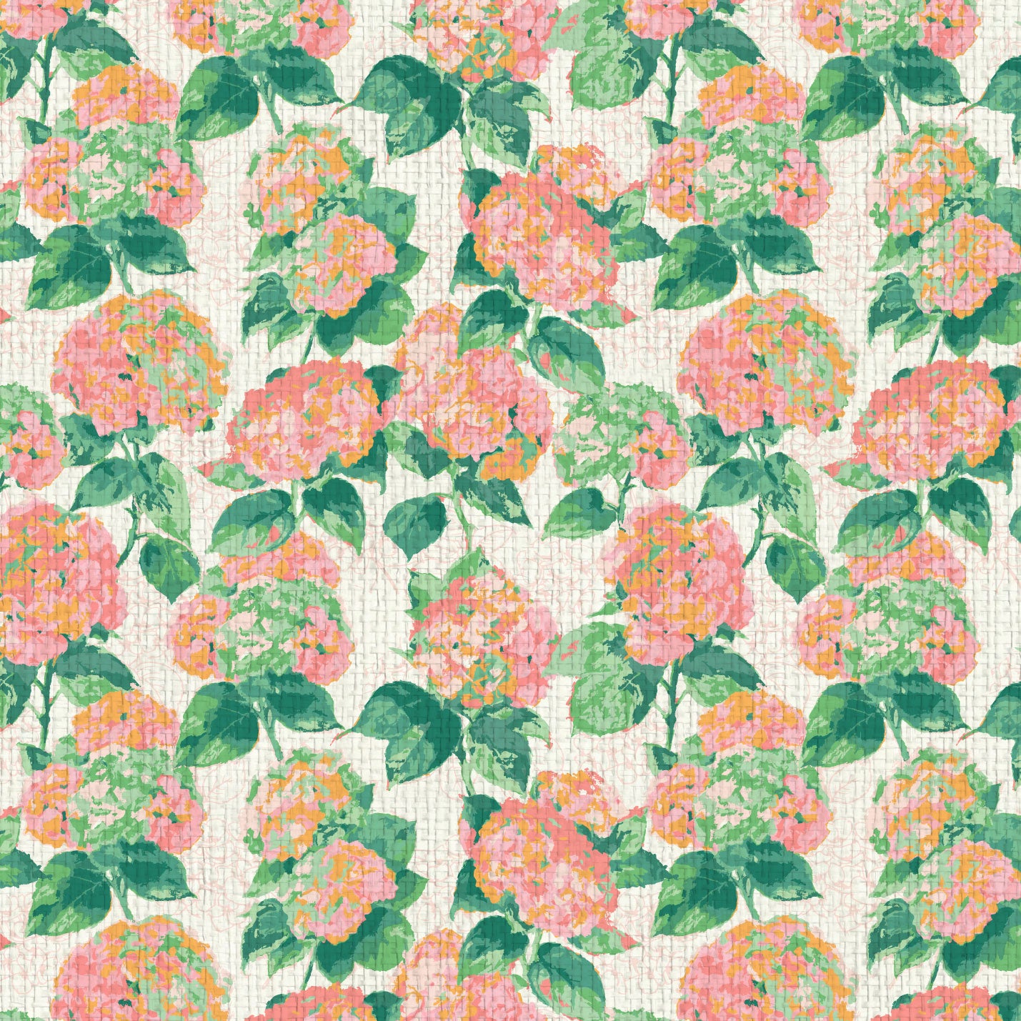 Grasscloth Paperweave wallpaper Natural Textured Eco-Friendly Non-toxic High-quality Sustainable Interior Design Bold Custom Tailor-made Retro chic Grand millennial Maximalism Traditional Dopamine decor coastal garden hydrangea preppy pink peach orange coral green cabana kids cottage seashore feminine girly flower botanical