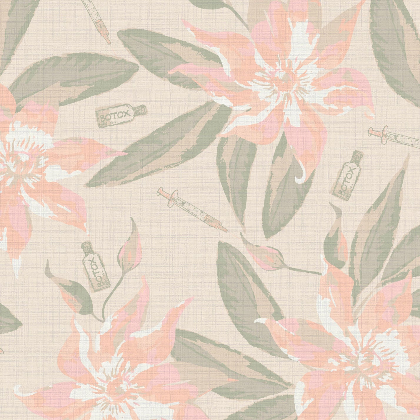 Botox Betty Floral Textured Performance Vinyl Wallpaper in Au Naturale