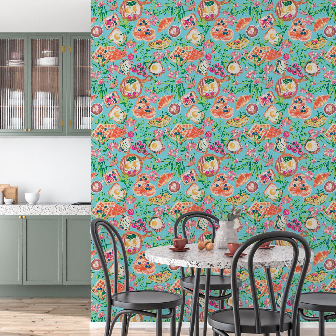 Bottomless Brunch Textured Performance Vinyl Wallpaper in Bellini Blue