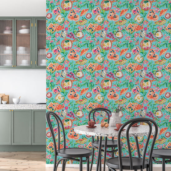 Bottomless Brunch Textured Performance Vinyl Wallpaper in Bellini Blue