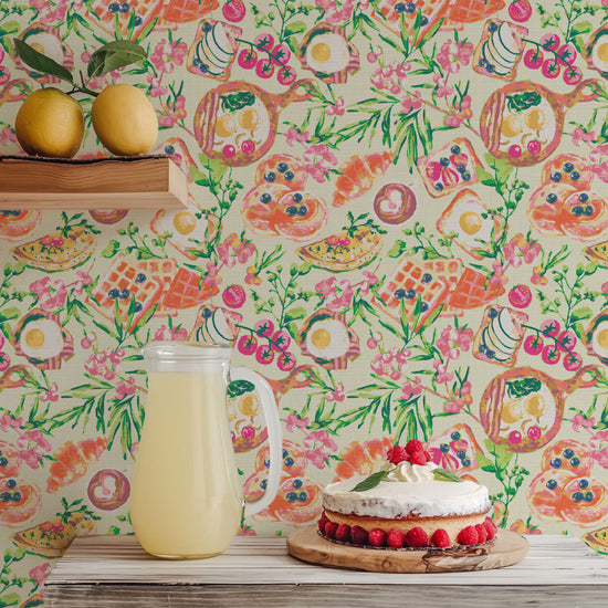 Bottomless Brunch Textured Performance Vinyl Wallpaper in Tom Collins Cream