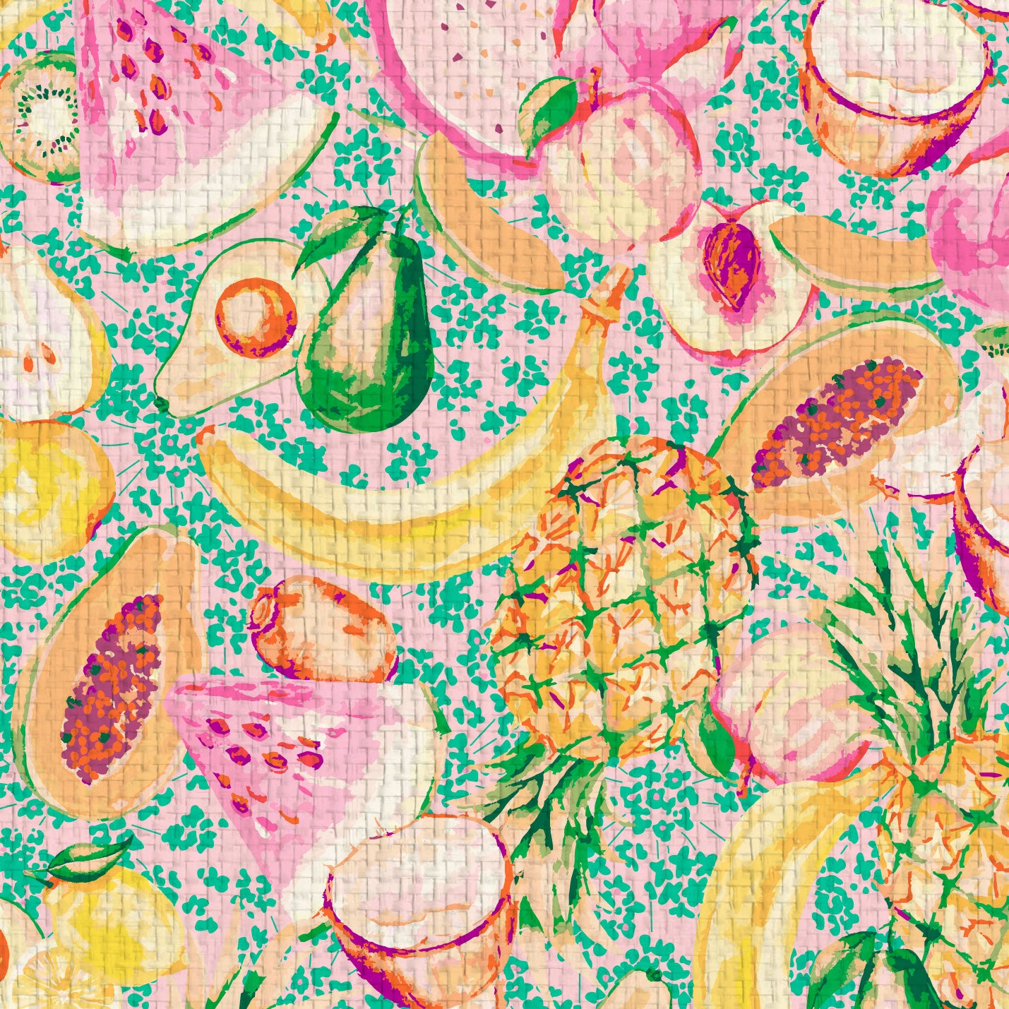 Breakfast Club Fruits in Lemon Squeezy on Paper Weave Wallpaper