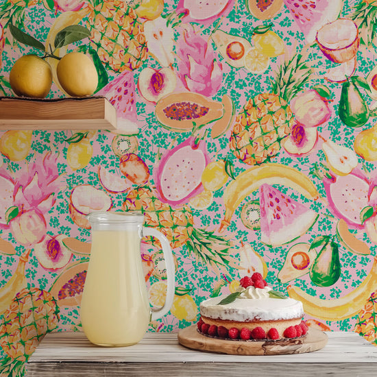 Breakfast Club Fruit Textured Performance Vinyl Wallpaper in Lemon Squeezy