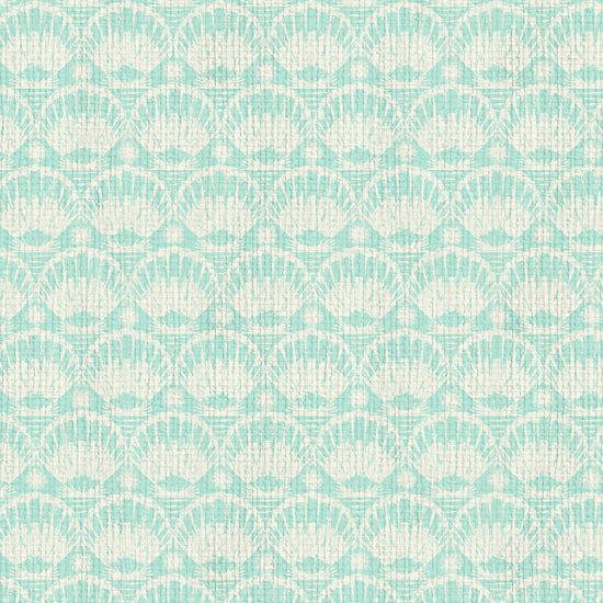 printed grasscloth paperweave wallpaper seashell horizontal stripe Natural Textured Eco-Friendly Non-toxic High-quality  Sustainable practices Sustainability Interior Design Wall covering custom tailor-made retro chic tropical bespoke nature Seaside Coastal Seashore Waterfront Vacation home styling Retreat Relaxed beach vibes Beach cottage Shoreline Oceanfront Nautical pastel subtle green teal white soft