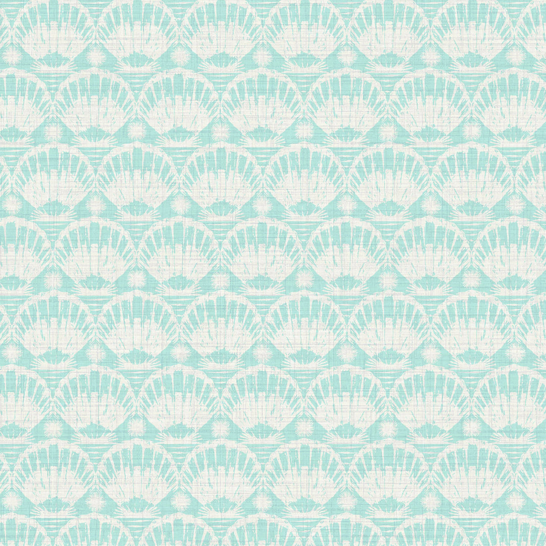 printed wallpaper seashell horizontal stripe Textured High-quality Interior Design Wall covering custom tailor-made retro chic tropical bespoke nature Seaside Coastal Seashore Waterfront Vacation home styling Retreat Relaxed beach vibes Beach cottage Shoreline Oceanfront Nautical pastel subtle green teal white soft performance vinyl waterproof washable moisture resistant commercial fire rated