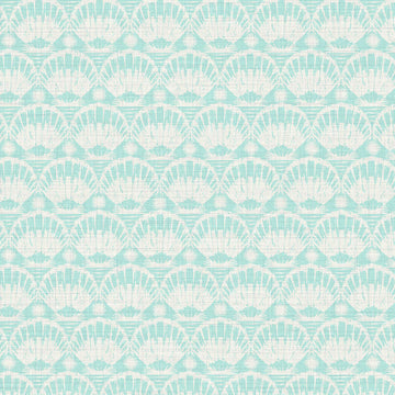 printed wallpaper seashell horizontal stripe Textured High-quality Interior Design Wall covering custom tailor-made retro chic tropical bespoke nature Seaside Coastal Seashore Waterfront Vacation home styling Retreat Relaxed beach vibes Beach cottage Shoreline Oceanfront Nautical pastel subtle green teal white soft performance vinyl waterproof washable moisture resistant commercial fire rated