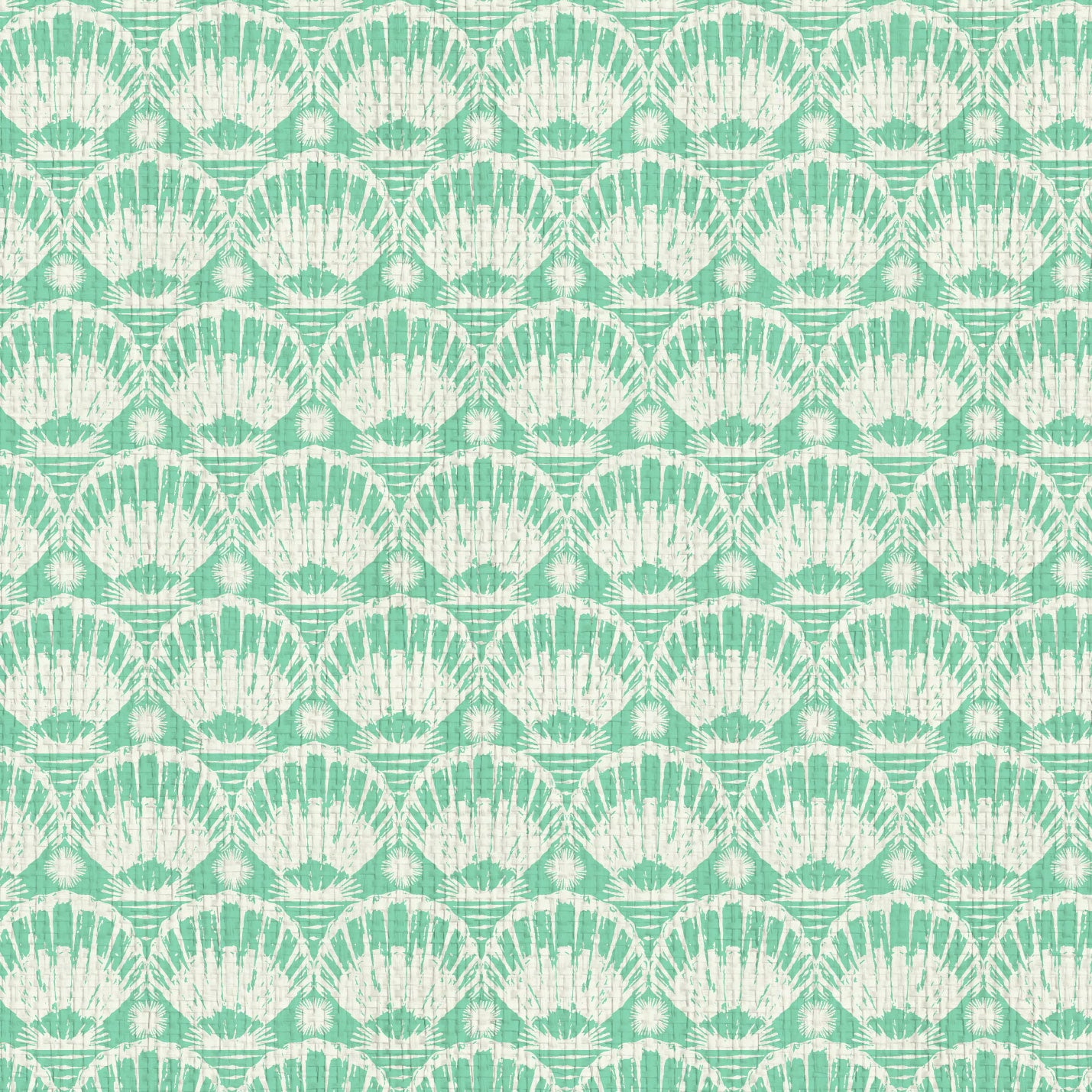 printed grasscloth paperweave wallpaper seashell horizontal stripe Natural Textured Eco-Friendly Non-toxic High-quality  Sustainable practices Sustainability Interior Design Wall covering custom tailor-made retro chic tropical bespoke nature Seaside Coastal Seashore Waterfront Vacation home styling Retreat Relaxed beach vibes Beach cottage Shoreline Oceanfront Nautical green mojito white