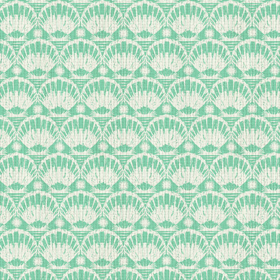 printed grasscloth paperweave wallpaper seashell horizontal stripe Natural Textured Eco-Friendly Non-toxic High-quality  Sustainable practices Sustainability Interior Design Wall covering custom tailor-made retro chic tropical bespoke nature Seaside Coastal Seashore Waterfront Vacation home styling Retreat Relaxed beach vibes Beach cottage Shoreline Oceanfront Nautical green mojito white