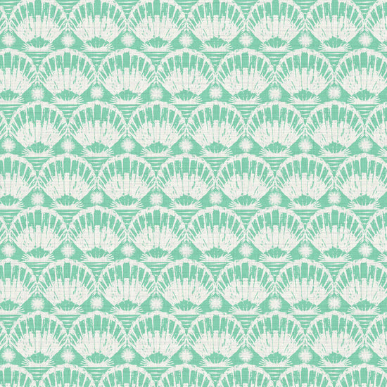 Caribbean Queen Shell Striped Textured Performance Vinyl Wallpaper in Mint Mojito Green