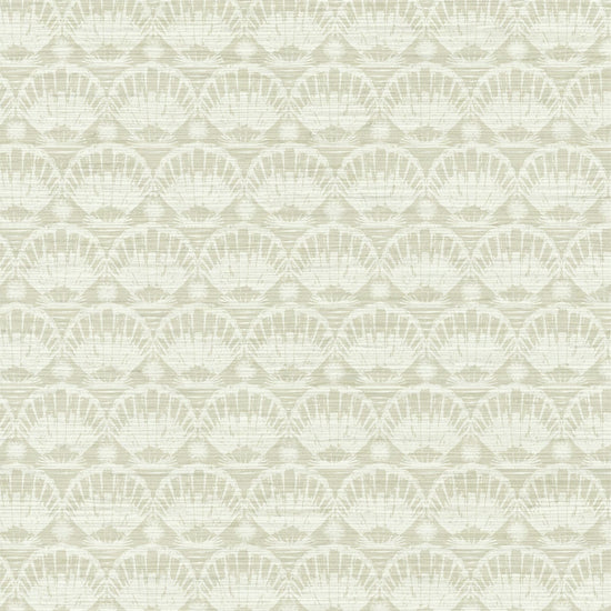 printed grasscloth paperweave wallpaper seashell horizontal stripe Natural Textured Eco-Friendly Non-toxic High-quality Sustainable practices Sustainability Interior Design Wall covering custom tailor-made retro chic tropical bespoke nature Seaside Coastal Seashore Waterfront Vacation home styling Retreat Relaxed beach vibes Beach cottage Shoreline Oceanfront Nautical neutral sand cream off-white white sand living room bedroom