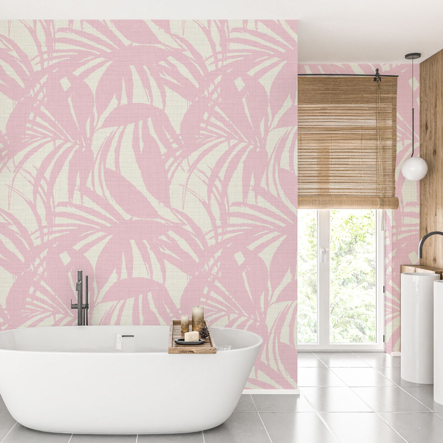 Club Paradise Palm Leaf Textured Performance Vinyl Wallpaper in Bubblegum Pink