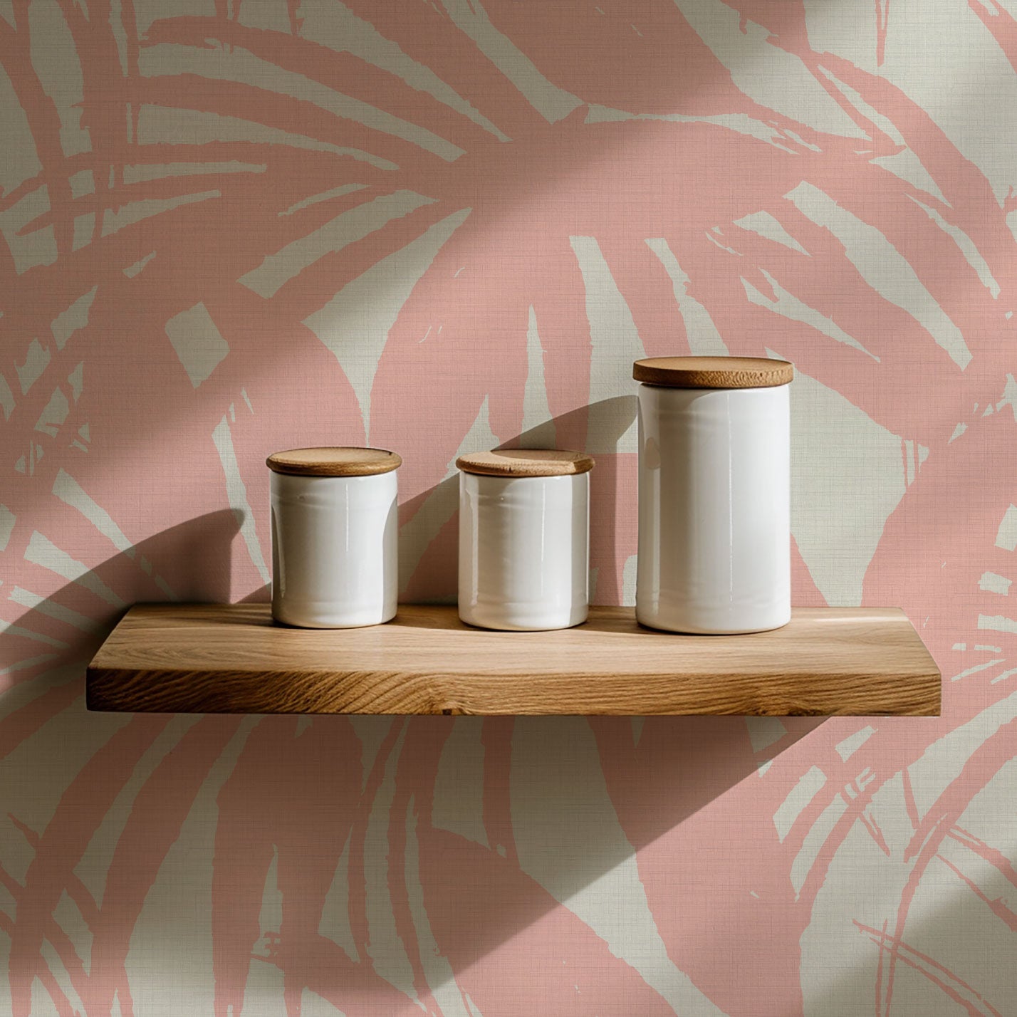 Club Paradise Palm Leaf Textured Performance Vinyl Wallpaper in Coral Splashes