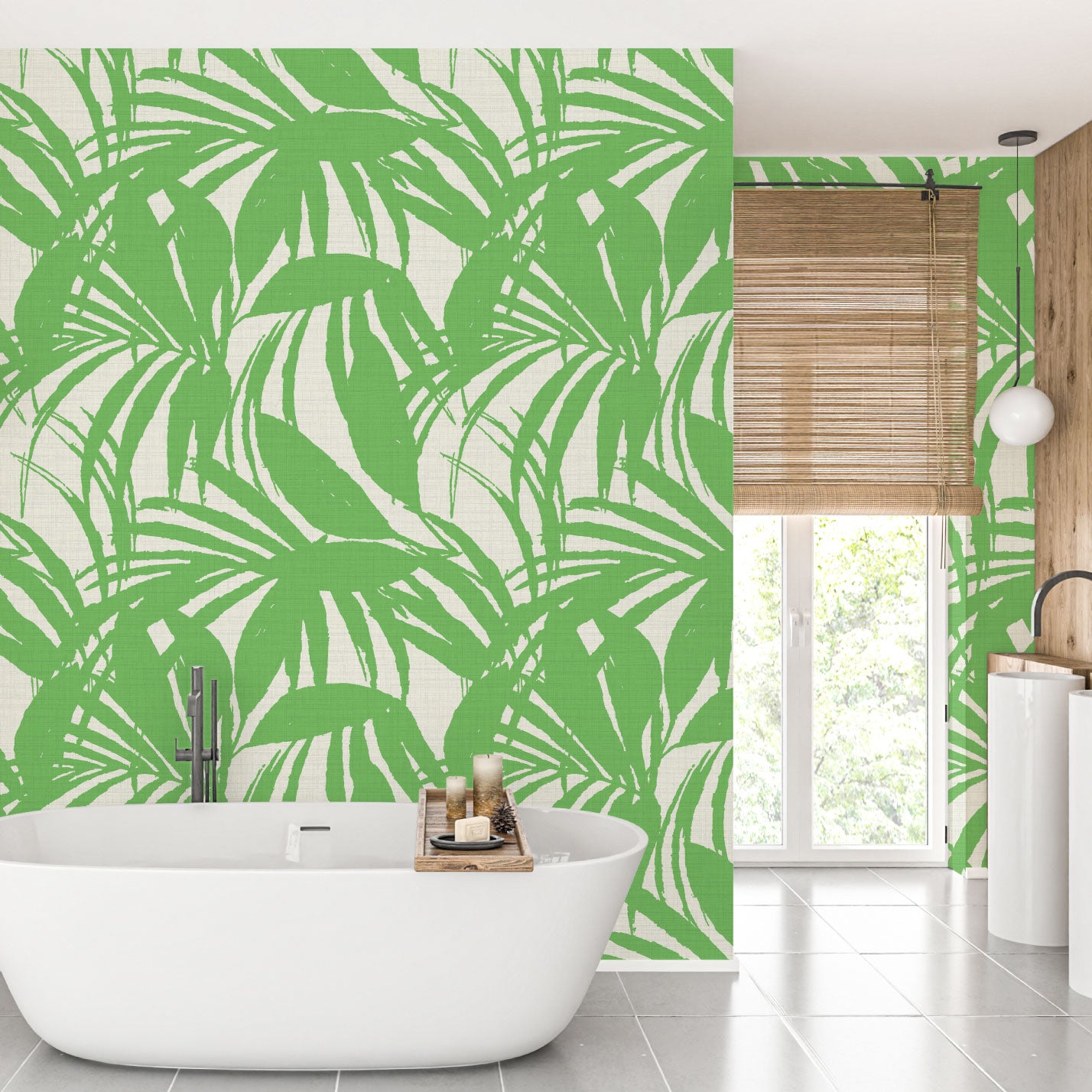 Club Paradise Palm Leaf Textured Performance Vinyl Wallpaper in Green with Envy