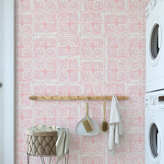 Dance Along the Edge Breeze Block Textured Performance Vinyl Wallpaper in Pink Carnation