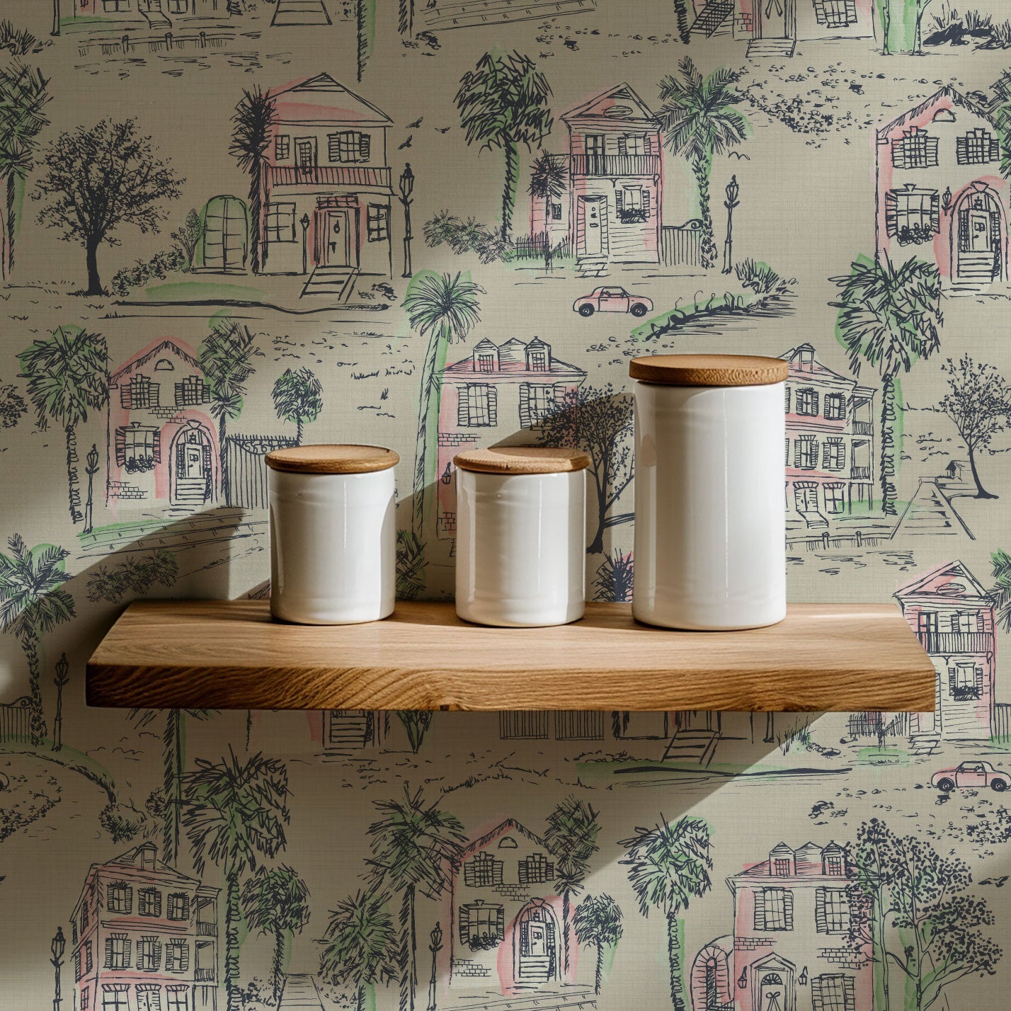 Daydream Believer Charleston Toile Textured Performance Vinyl Wallpaper in Coral Splashes