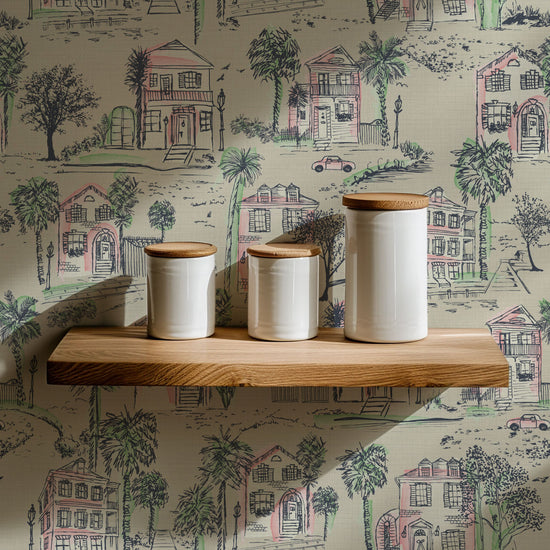 Daydream Believer Charleston Toile Textured Performance Vinyl Wallpaper in Coral Splashes