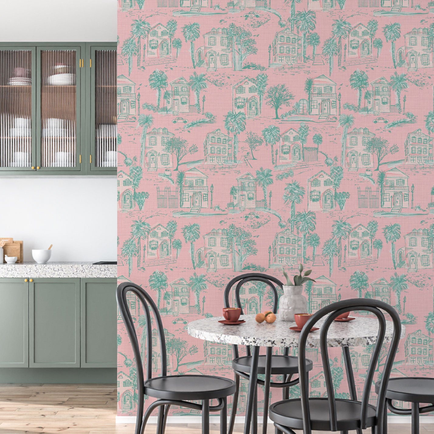 Daydream Believer Charleston Toile Textured Performance Vinyl Wallpaper in Pretty in Pink