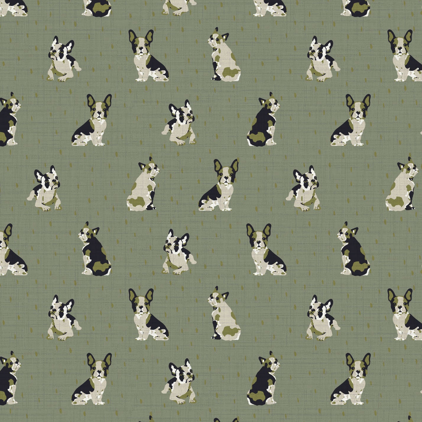 Dogs on the Run French Bulldog Textured Performance Vinyl Wallpaper in Call Me Olive