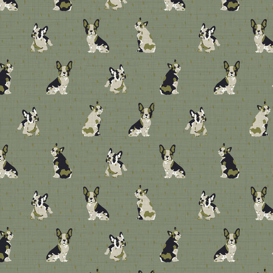 Dogs on the Run French Bulldog Textured Performance Vinyl Wallpaper in Call Me Olive