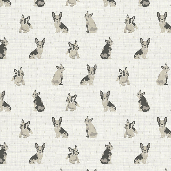 Dogs on the Run French Bulldog Textured Performance Vinyl Wallpaper in Milkshake