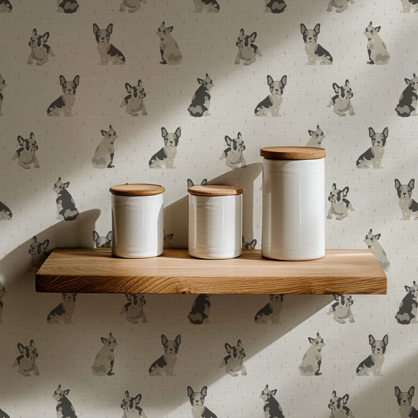 Dogs on the Run French Bulldog Textured Performance Vinyl Wallpaper in Milkshake