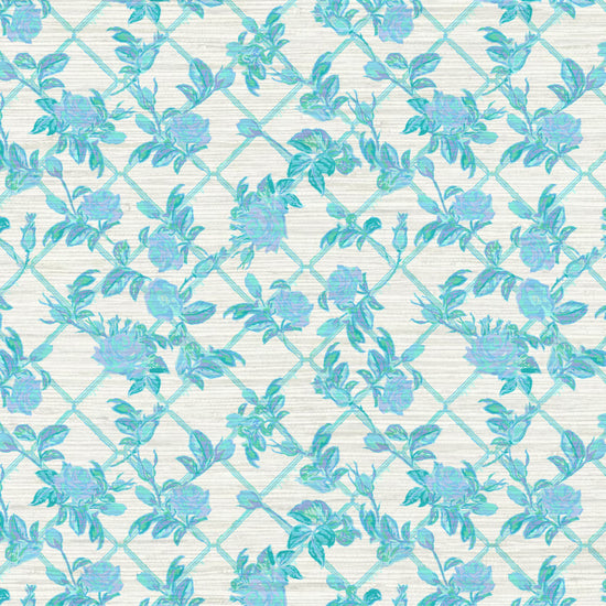 Grasscloth wallpaper Natural Textured Eco-Friendly Non-toxic High-quality  Sustainable Interior Design Bold Custom Tailor-made Retro chic Grand millennial Maximalism  Traditional Dopamine decor garden grandma cottage core botanical rose floral flower rose bloom trellis stripe blue periwinkle girl feminine nursery