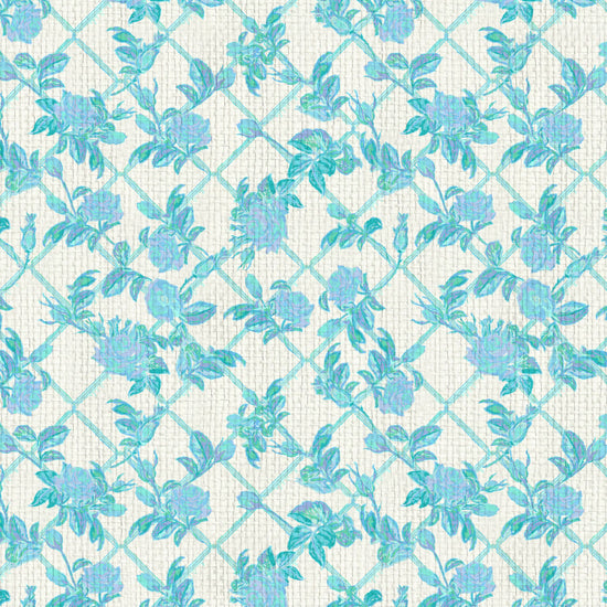 Grasscloth Paperweave wallpaper Natural Textured Eco-Friendly Non-toxic High-quality  Sustainable Interior Design Bold Custom Tailor-made Retro chic Grand millennial Maximalism  Traditional Dopamine decor garden grandma cottage core botanical rose floral flower rose bloom trellis stripe blue periwinkle girl feminine nursery