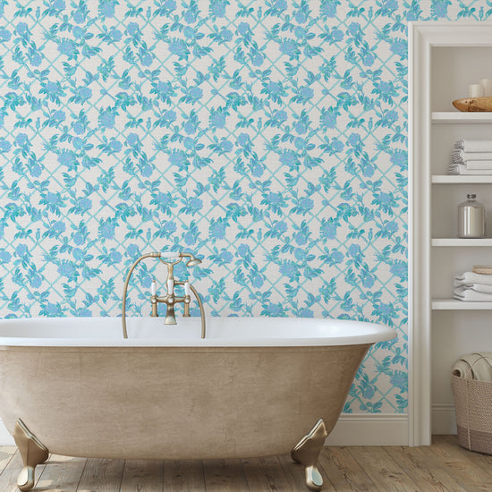 Every Rose has its Thorn Trellis Textured Performance Vinyl Wallpaper in Bahama Blue