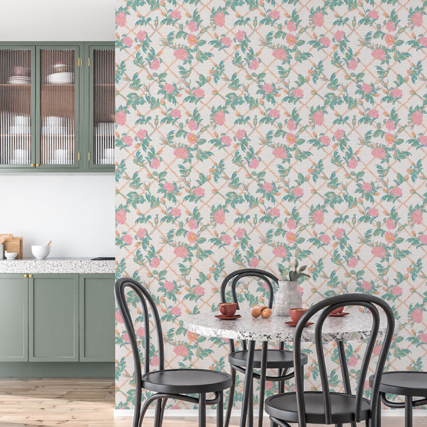 Every Rose has its Thorn Trellis Textured Performance Vinyl Wallpaper in Pretty in Pink