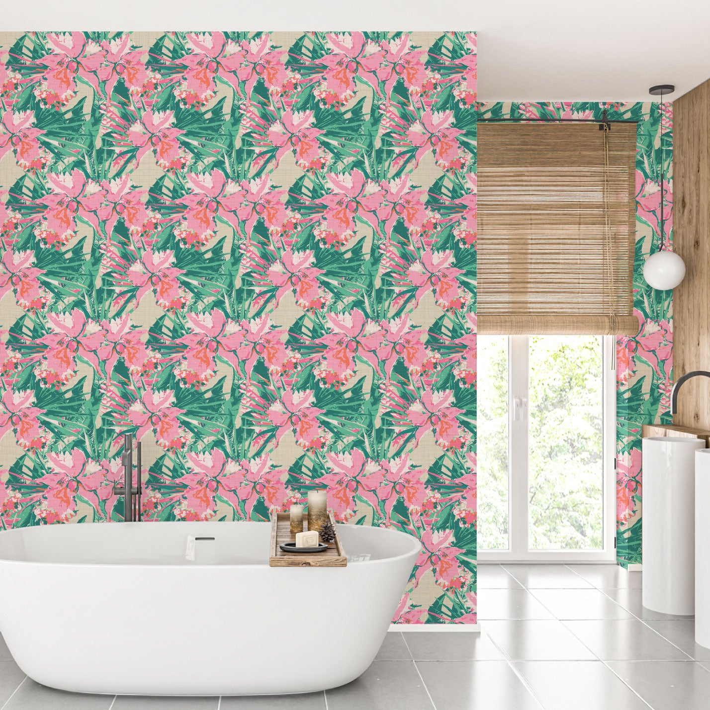 Express Yourself Floral Hibiscus Textured Performance Vinyl Wallpaper in Pink Carnation